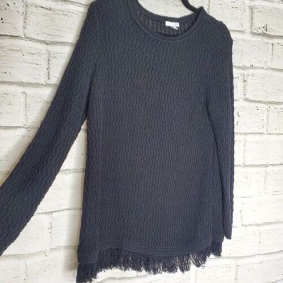 J. Jill Knit Fringe Black Long Sleeve Sweater Womens Petite Medium PM - Picture 5 of 8